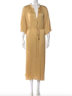 VINCE Golden Oversized Pleated Midi Dress Kaftan *belt missing*